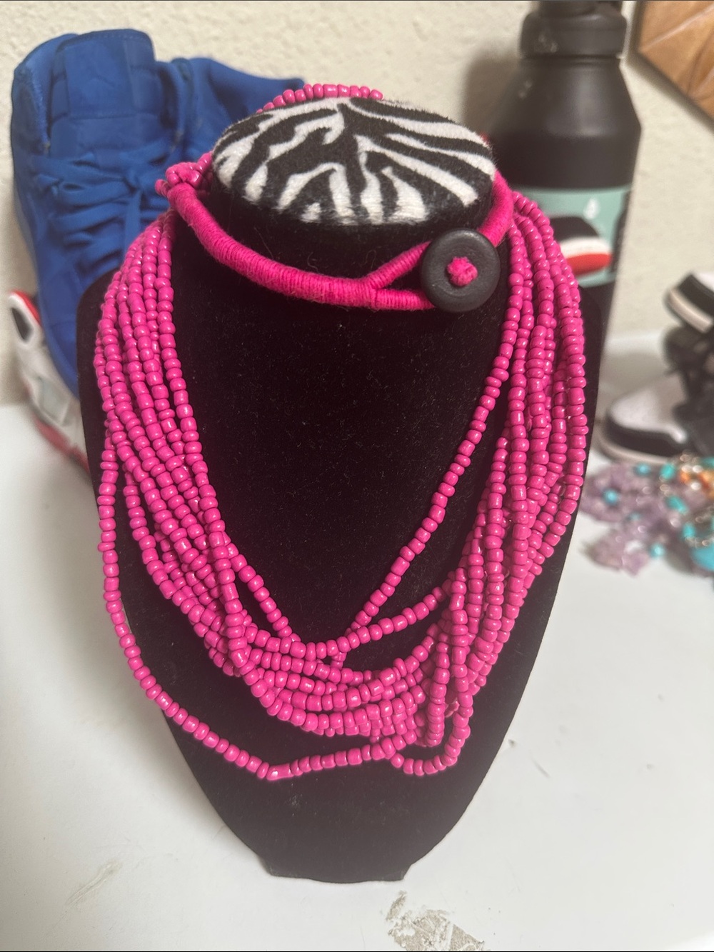 Handcrafted Hot Pink Multi-Strand Beaded Necklace by